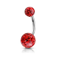 316L Surgical Steel Internally Threaded Red Shamballa Coated CZ Belly Ring
