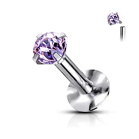 316L Surgical Steel Internally Threaded Tanzanite Circle Prong CZ Flat Back Labret Stud