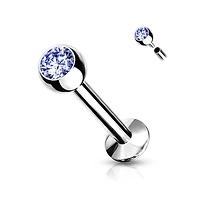 316L Surgical Steel Internally Threaded Tanzanite CZ Labret Flat Back