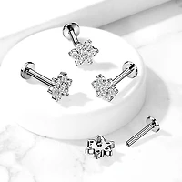 316L Surgical Steel Internally Threaded White CZ Flower Flat Back