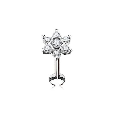 316L Surgical Steel Internally Threaded White CZ Flower Labret