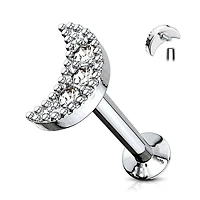 316L Surgical Steel Internally Threaded White CZ Moon Crescent Labret