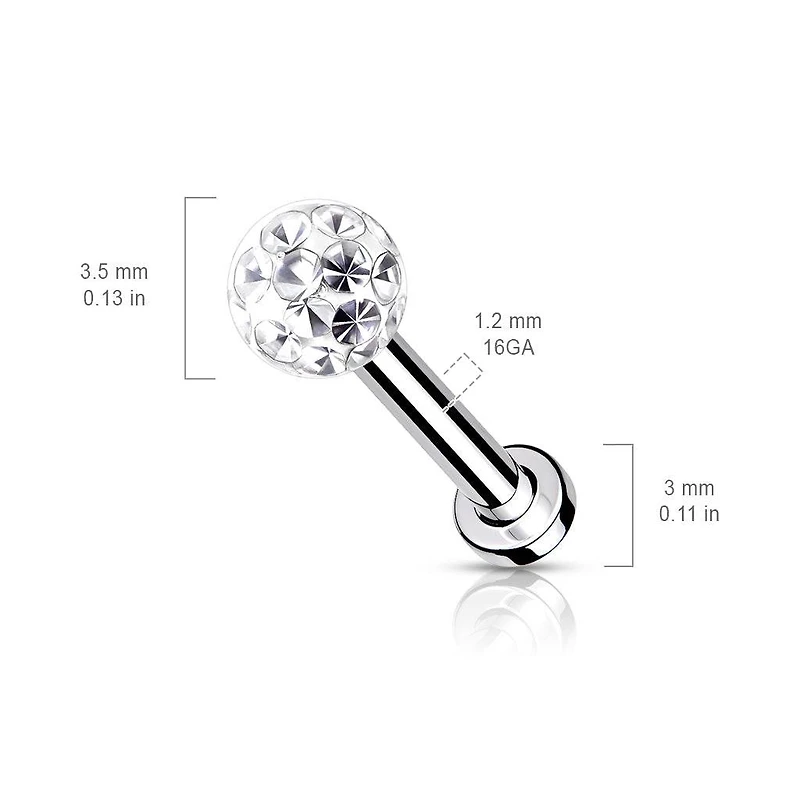 316L Surgical Steel Internally Threaded White Epoxy Coated Shamballa Labret