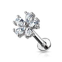 316L Surgical Steel Internally Threaded White Flower CZ Flat Back Labret
