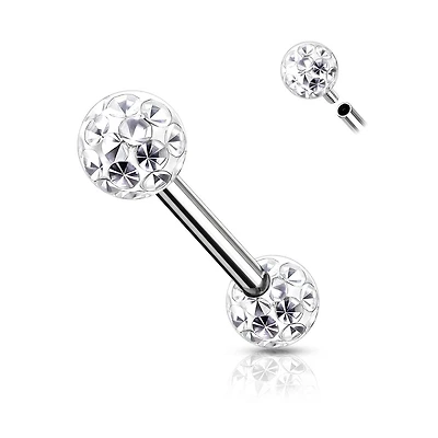316L Surgical Steel Internally Threaded White Shamballa Coated CZ Nipple Ring