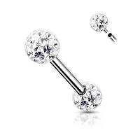 316L Surgical Steel Internally Threaded White Shamballa Coated CZ Nipple Ring