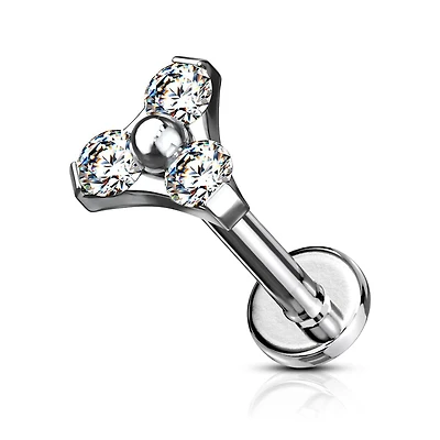 316L Surgical Steel Internally Threaded White Triangle CZ Labret