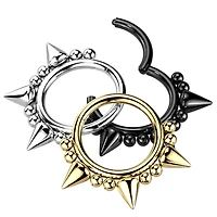 316L Surgical Steel Multi Spike Septum Ring Hinged Clicker Hoop