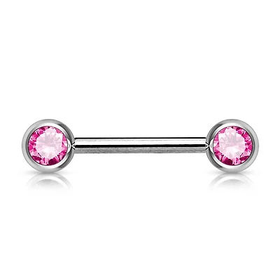 316L Surgical Steel Pink CZ Ball Gem Nipple Ring Barbell