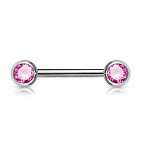 316L Surgical Steel Pink CZ Ball Gem Nipple Ring Barbell