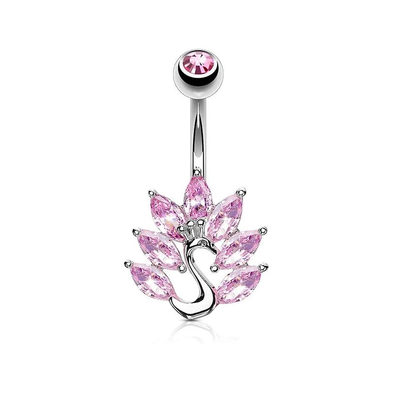316L Surgical Steel CZ Peacock Belly Ring