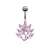 316L Surgical Steel CZ Peacock Belly Ring