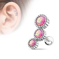 316L Surgical Steel Pink Opal 3 Gem Cartilage Ring