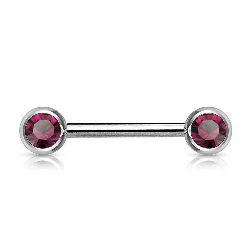 316L Surgical Steel Purple CZ Ball Gem Nipple Ring Barbell