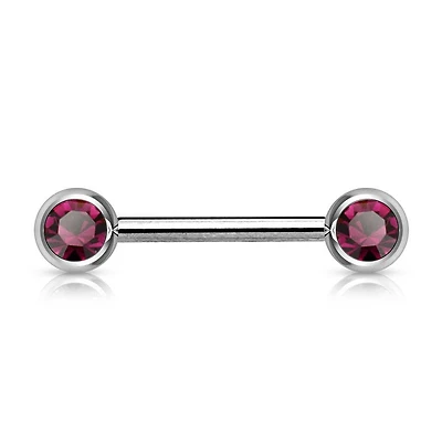 316L Surgical Steel Purple CZ Ball Gem Nipple Ring Barbell