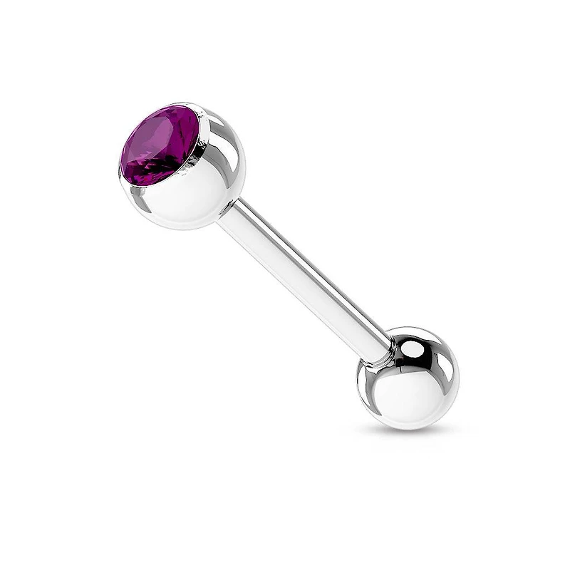 316L Surgical Steel Purple Gem Straight Barbell Tongue Ring
