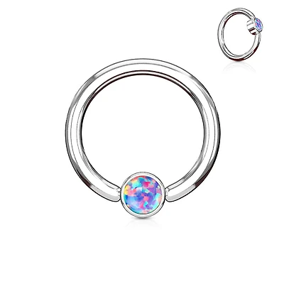 316L Surgical Steel Purple Opal Flat Disk Captive Bead Ring Hoop Ring