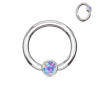 316L Surgical Steel Purple Opal Flat Disk Captive Bead Ring Hoop Ring