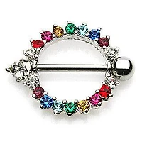 316L Surgical Steel Rainbow Gay Pride Multi Gem Nipple Shield Barbell
