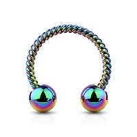 316L Surgical Steel Rainbow PVD Twisted Rope Horseshoe