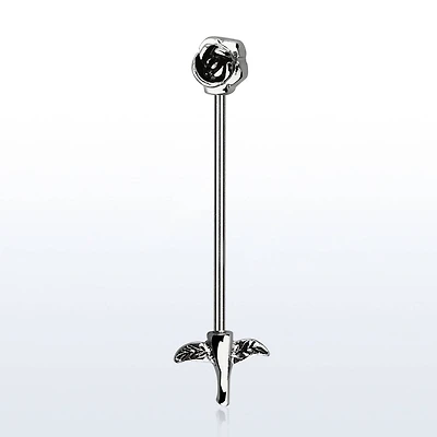 316L Surgical Steel Rose Flower and Stem Industrial Straight Barbell