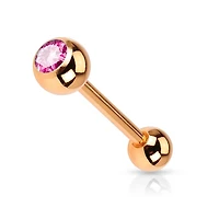 316L Surgical Steel Rose Gold Plated Pink Gem Straight Barbell Tongue Ring