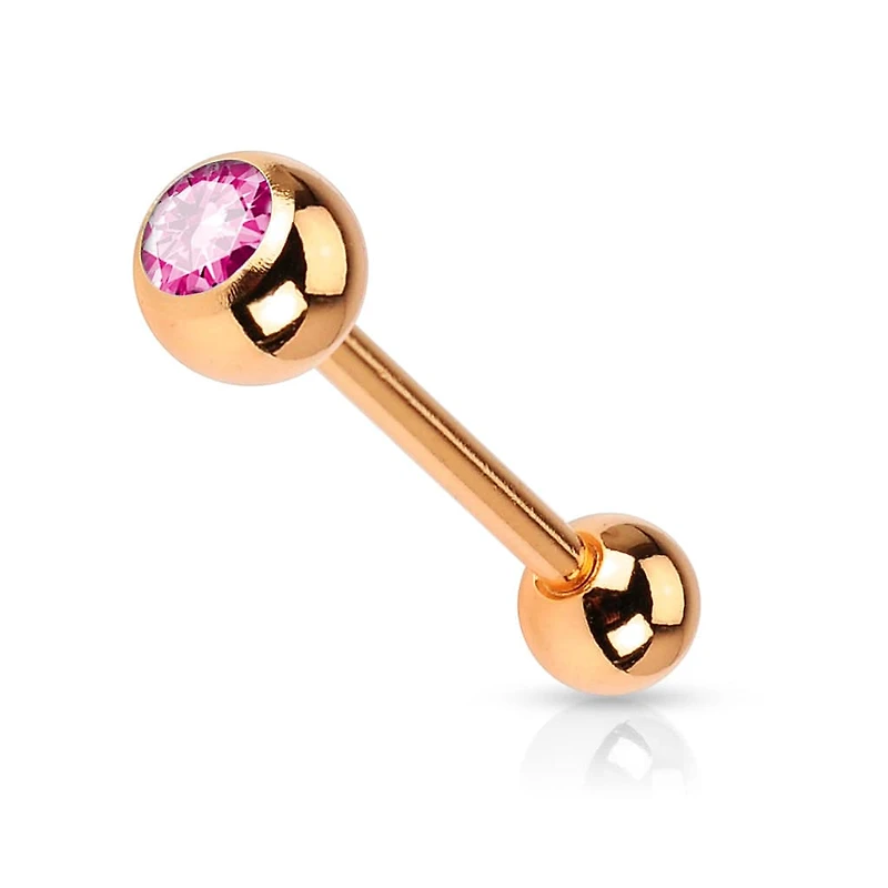 316L Surgical Steel Rose Gold Plated Gem Straight Barbell Tongue Ring
