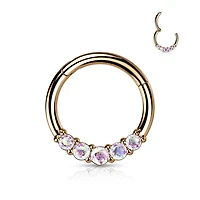 316L Surgical Steel Rose Gold PVD 5 AB CZ Gem Dainty Septum Ring Hinged Clicker Hoop
