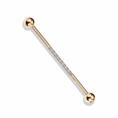 316L Surgical Steel Rose Gold PVD Industrial Straight Barbell With Dainty White CZ Gems