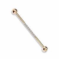 316L Surgical Steel Rose Gold PVD Industrial Straight Barbell With Dainty White CZ Gems