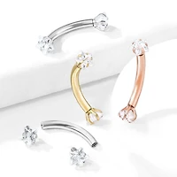 316L Surgical Steel Rose Gold PVD Internally Threaded Double White CZ Star Curved Barbell
