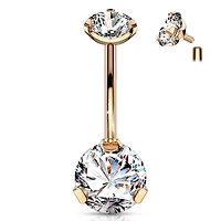 316L Surgical Steel Rose Gold PVD Internally Threaded White CZ Belly Ring