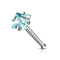 316L Surgical Steel Square Aqua CZ Ball End Nose Pin