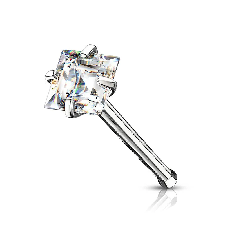 316L Surgical Steel Square White CZ Ball End Nose Pin