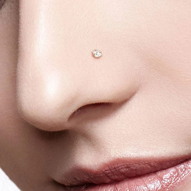 316L Surgical Steel Square White CZ Ball End Nose Pin