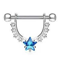 316L Surgical Steel Star Dangle White & Blue CZ Nipple Ring Barbell