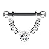 316L Surgical Steel Star Dangle White CZ Nipple Ring Barbell