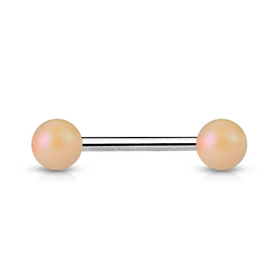316L Surgical Steel Straight Barbell with Matte Peach Acrylic Balls