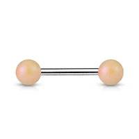 316L Surgical Steel Straight Barbell with Matte Peach Acrylic Balls
