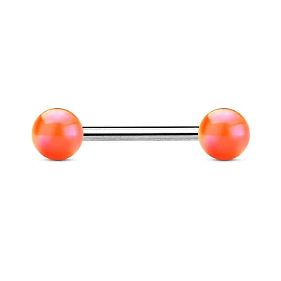 316L Surgical Steel Straight Barbell with Metallic Coated Orange Balls