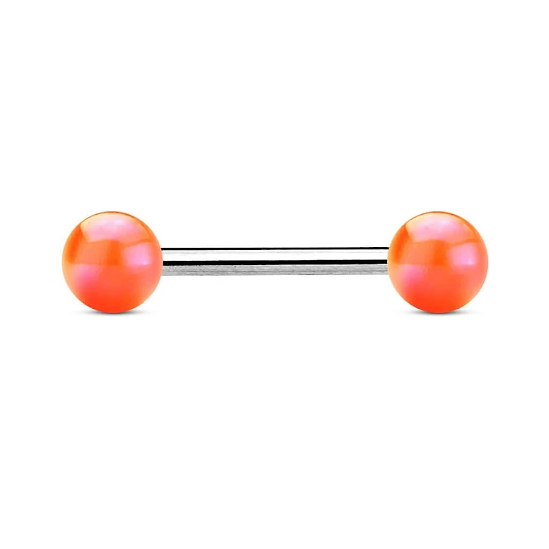 316L Surgical Steel Straight Barbell with Metallic Coated Orange Balls