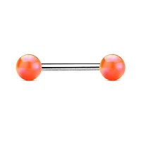 316L Surgical Steel Straight Barbell with Metallic Coated Orange Balls