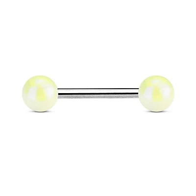 316L Surgical Steel Straight Barbell with Metallic Coated White Balls