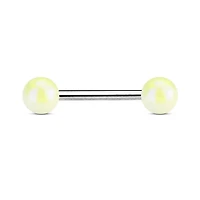 316L Surgical Steel Straight Barbell with Metallic Coated White Balls