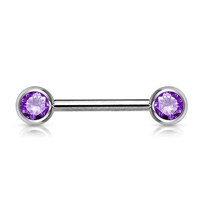 316L Surgical Steel Tanzanite CZ Ball Gem Nipple Ring Barbell