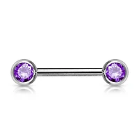 316L Surgical Steel Tanzanite CZ Ball Gem Nipple Ring Barbell