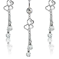 316L Surgical Steel Triple Heart Diamond CZ Dangle Belly Ring
