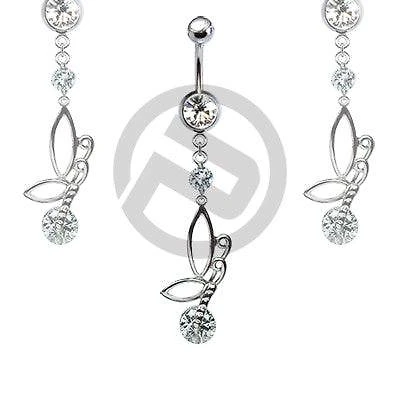 316L Surgical Steel White Angel Fairy Butterfly Dangling Belly Ring