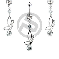 316L Surgical Steel White Angel Fairy Butterfly Dangling Belly Ring