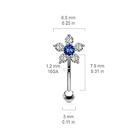 316L Surgical Steel White & Blue Flower Curved Barbell